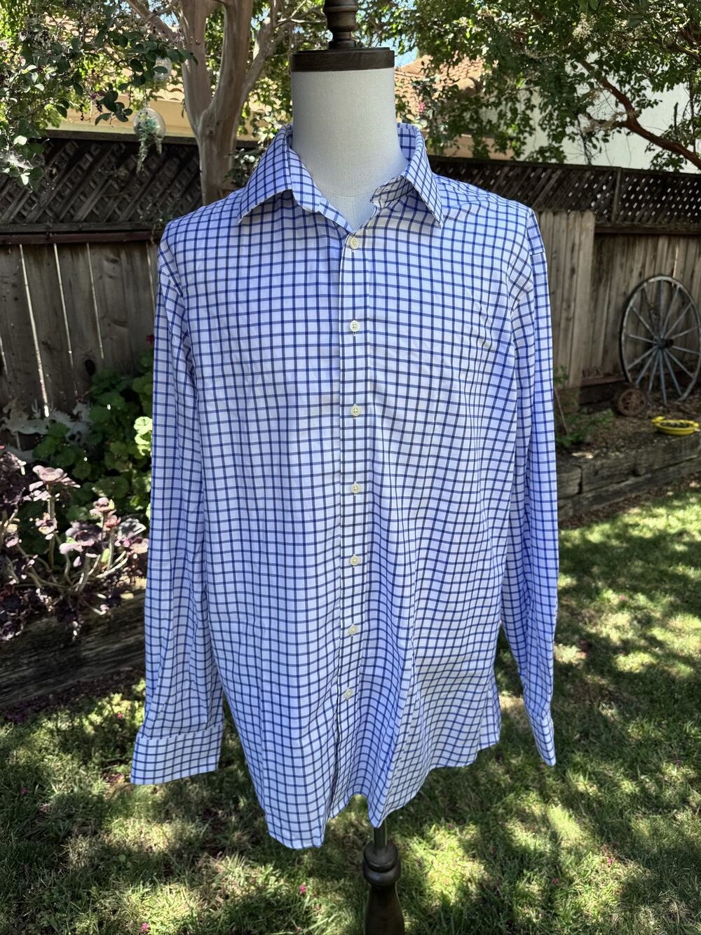 Charles Tyrwhitt Non Iron Slim Fit Dress Shirt 18/37 Blue White Check Spread